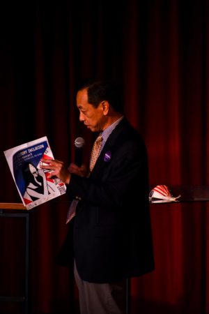 Chinese American Association of Lexington (CAAL) President Hua Wang Speaks at AAPI Concert. Photo by Michael Gordon